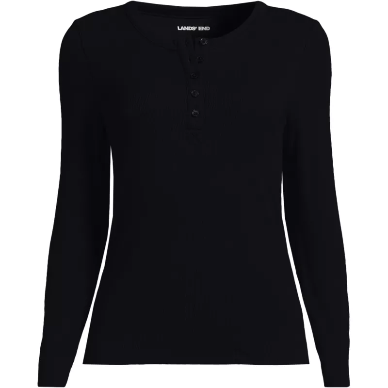 Women's Long Sleeve Drapey Rib Henley, Front