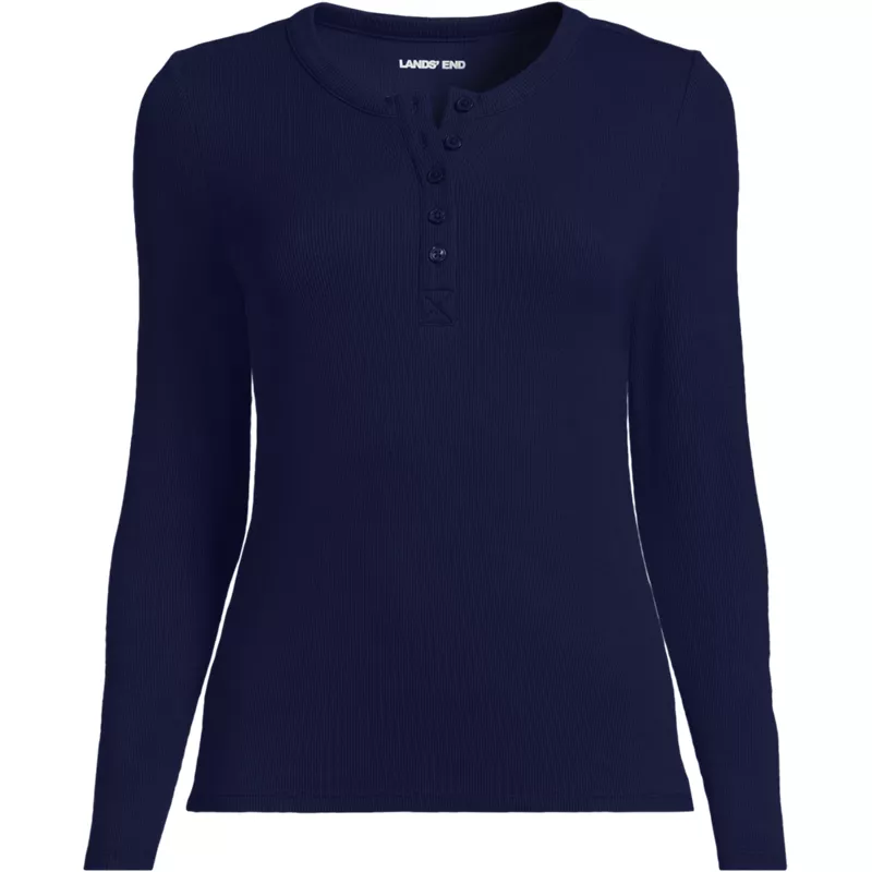 Women's Plus Size Long Sleeve Drapey Rib Henley, Front