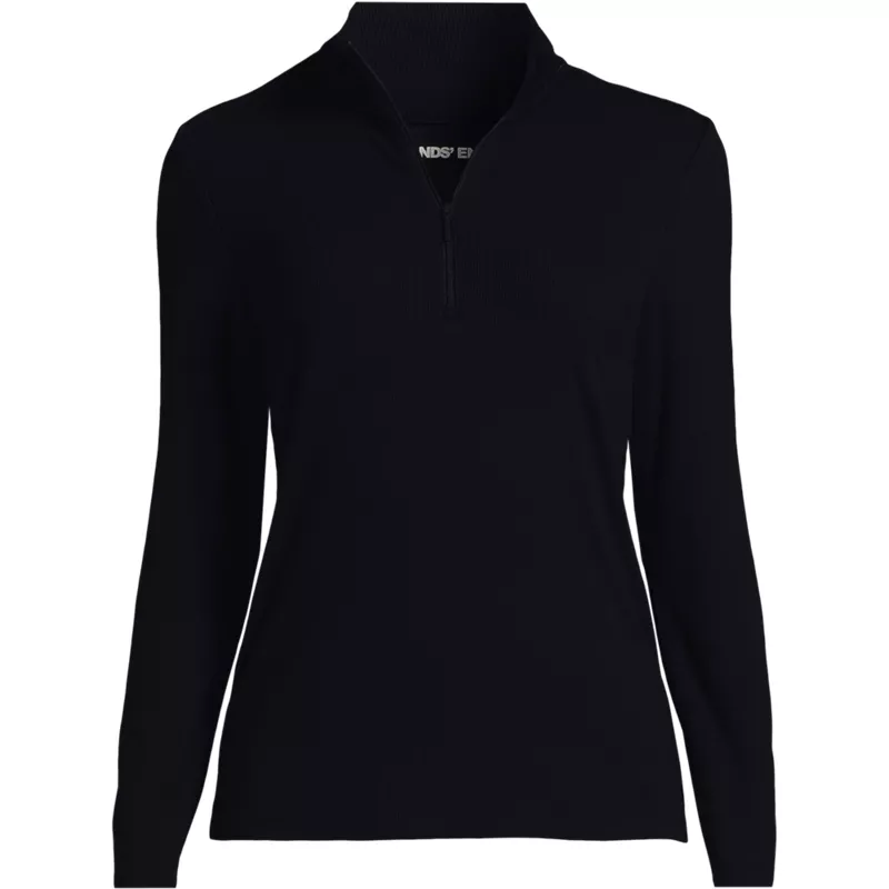 Women's Plus Size Long Sleeve Drapey Rib Quarter Zip Top, Front