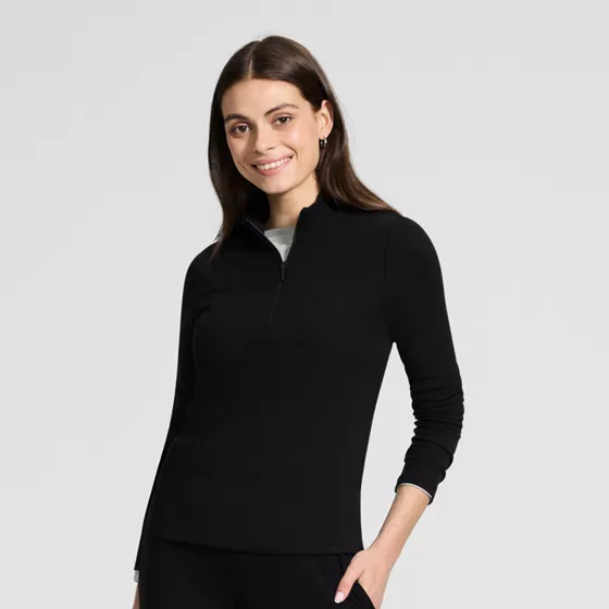 Women's Long Sleeve Drapey Rib Quarter Zip Top - primary