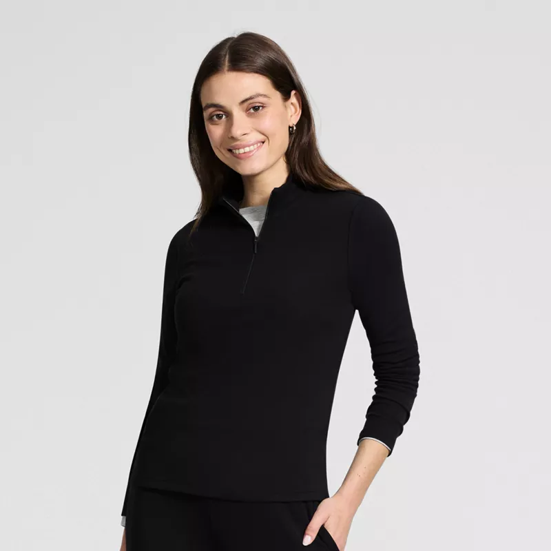 Women's Long Sleeve Drapey Rib Quarter Zip Top, alternative image