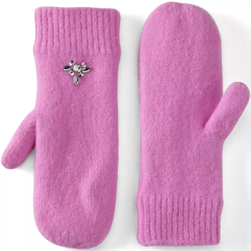 Women's CashTouch Knit Mittens with Rhinestones, Front
