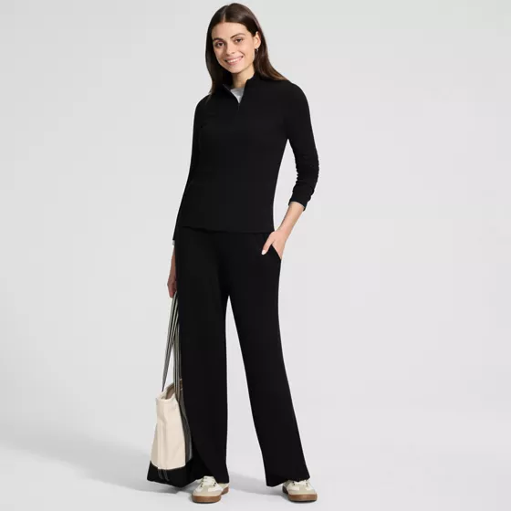 Women's Drapey Rib High Rise Wide Leg Pants - primary