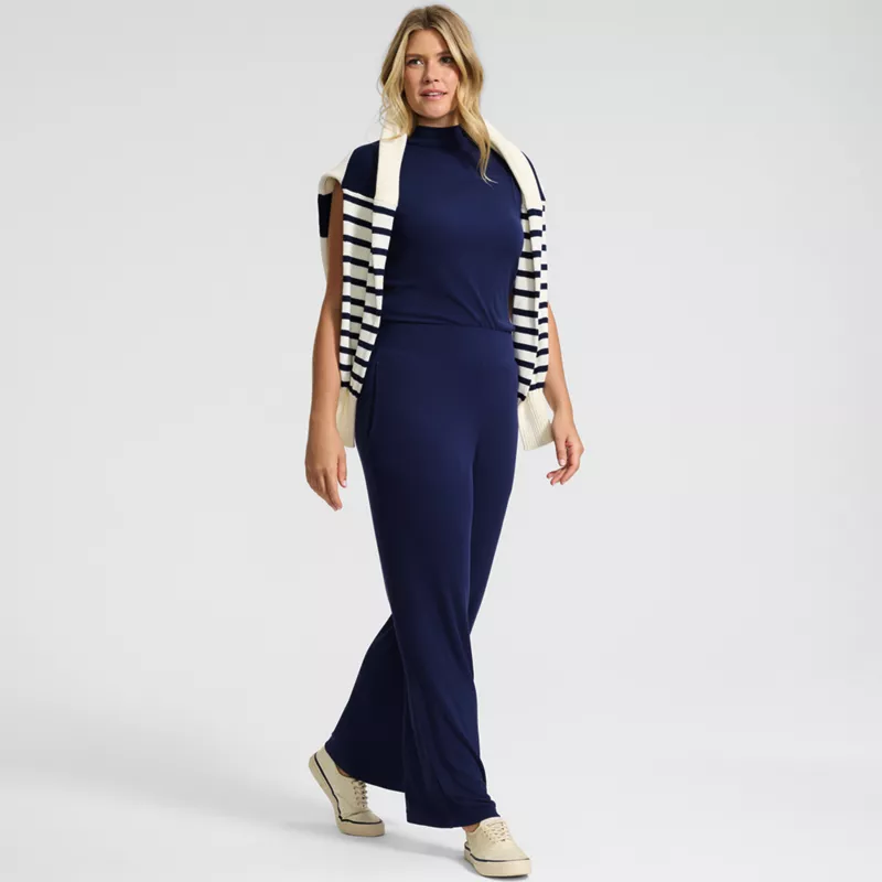 Women's Petite Drapey Rib High Rise Wide Leg Pants, alternative image