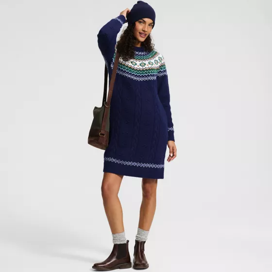 Women's Fuzzy Bobble Fair Isle Sweater Dress - primary