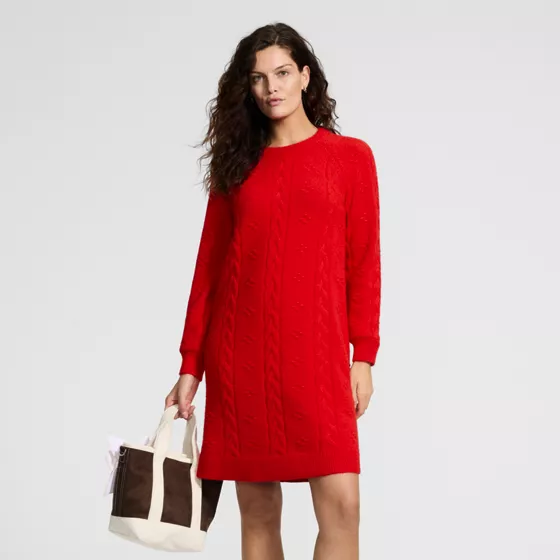 Women's Fuzzy Bobble Crew Neck Sweater Dress - primary