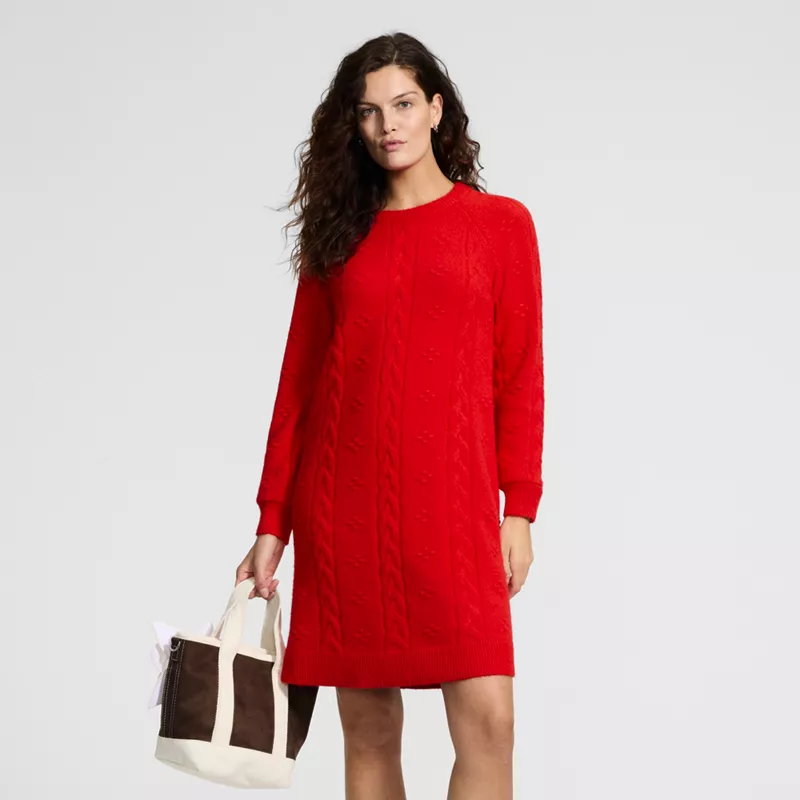Women's Petite Fuzzy Bobble Crew Neck Sweater Dress, alternative image