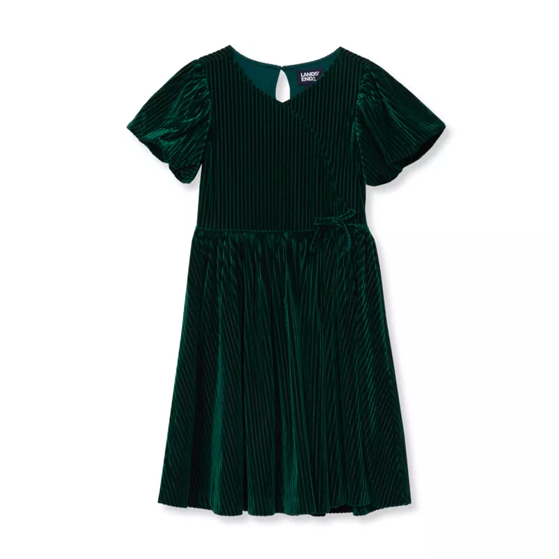 Girls Bubble Sleeve Velour Dress, alternative image