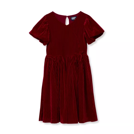 Girls Bubble Sleeve Velour Dress - primary