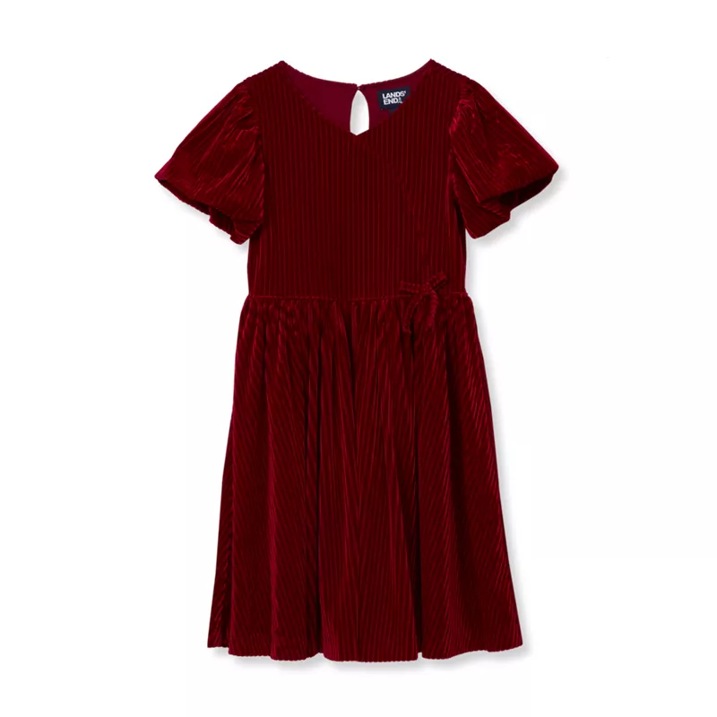 Girls Bubble Sleeve Velour Dress, alternative image