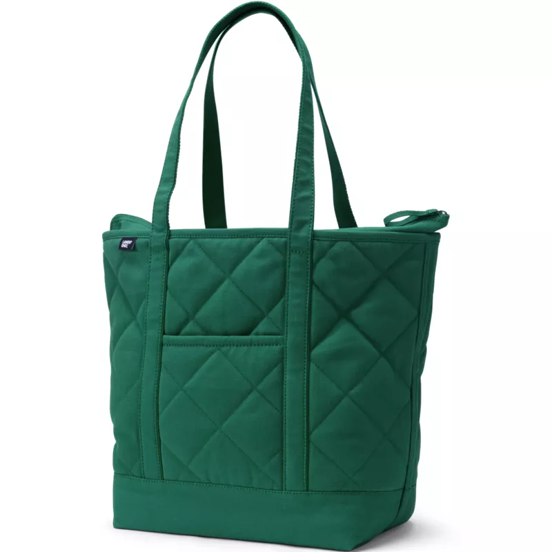 Large Quilted Canvas Long Handle Zip Top Tote, Front