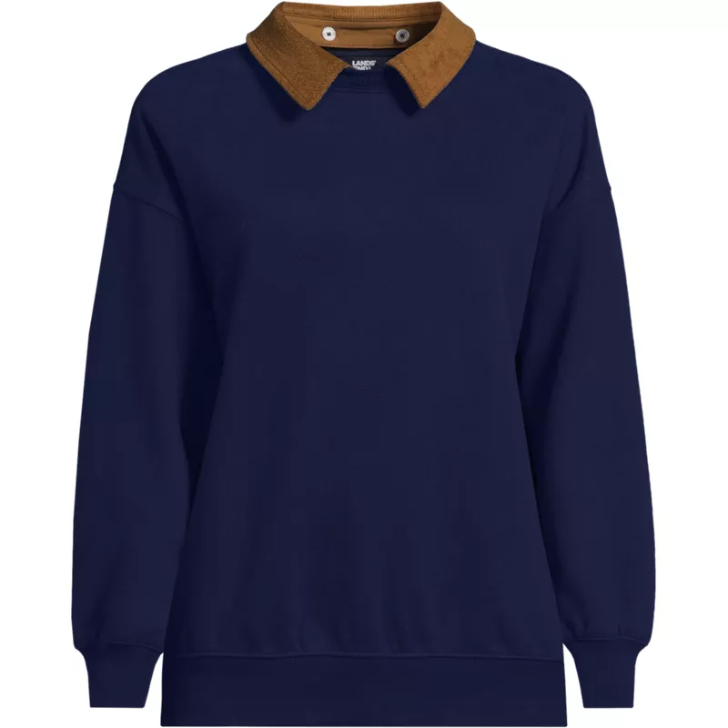 Women's Plus Size Serious Sweats Sweatshirt with Removable Shirt Collar 3pc Set, Front