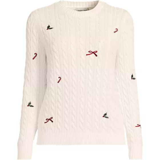 Women's Plus Size Drifter Embroidered Cable Crew Neck Sweater - primary