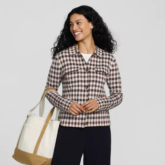 Women's Fine Gauge Cotton Jacquard Sweater Jacket - primary