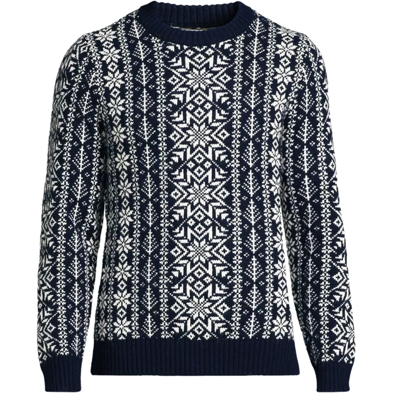 Men's Long Sleeve Cotton Wool Holiday Fair Isle Crewneck Sweater, Front