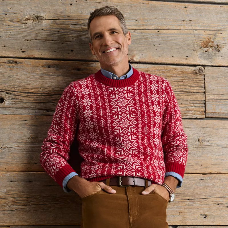 Men's Long Sleeve Cotton Wool Holiday Fair Isle Crewneck Sweater, alternative image
