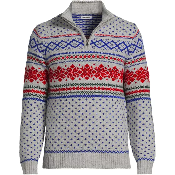 Men's Long Sleeve Cotton Wool Fair Isle Quarter Zip Sweater - primary