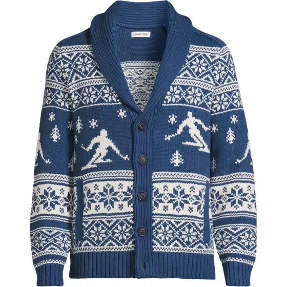 Men's Long Sleeve Cotton Blend Skier Fair Isle Cardigan - primary