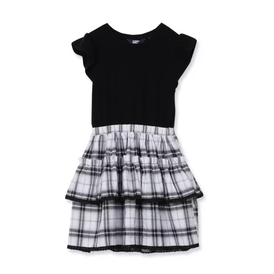 Girls Short Sleeve Mixed Media Dress - primary