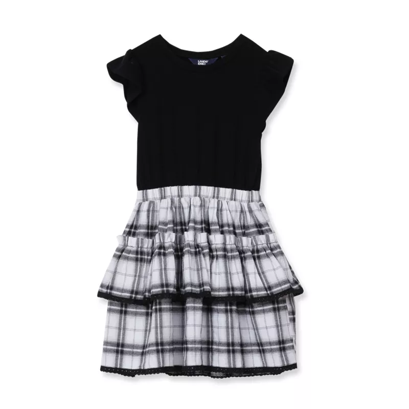 Girls Short Sleeve Mixed Media Dress, alternative image