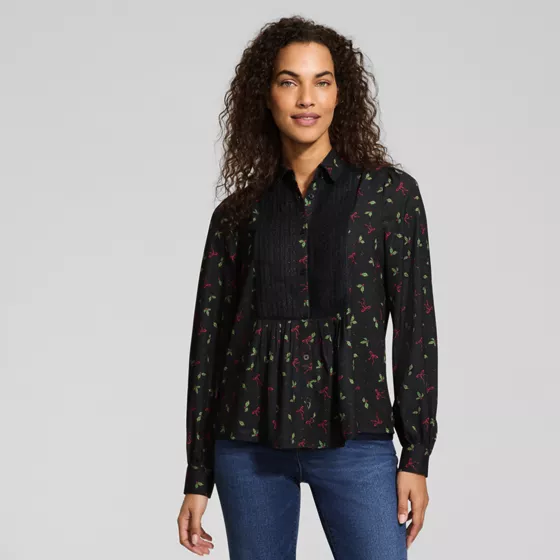 Women's Lace Bib Button Front Blouse - primary
