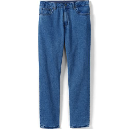 Stretch Comfort Waist Straight Fit Flannel Lined Jeans, Men, size: 33 34, regular, Blue, Spandex/Cotton-blend, by Lands' End
