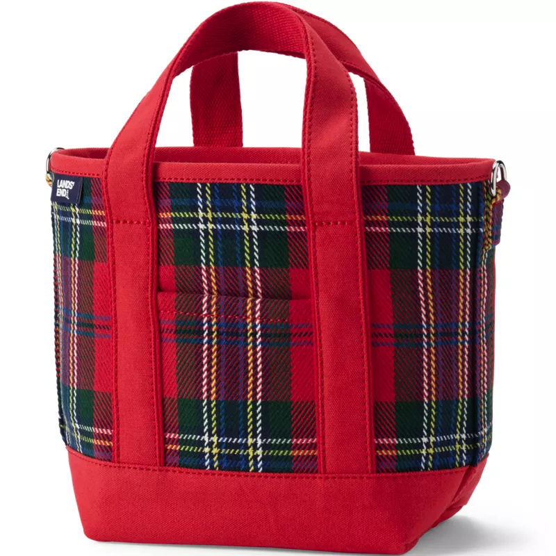 Small Plaid Open Top Canvas Tote, Front