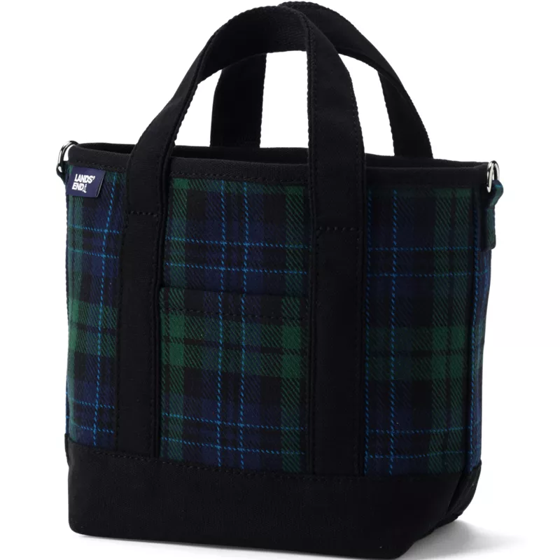 Small Plaid Open Top Canvas Tote, Front