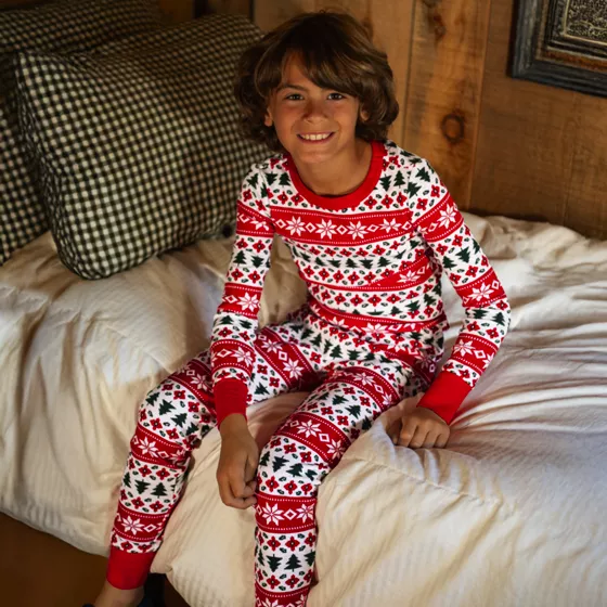 Kids Holiday Long Sleeve Top and Bottom Snug Fit Pajama Set - primary