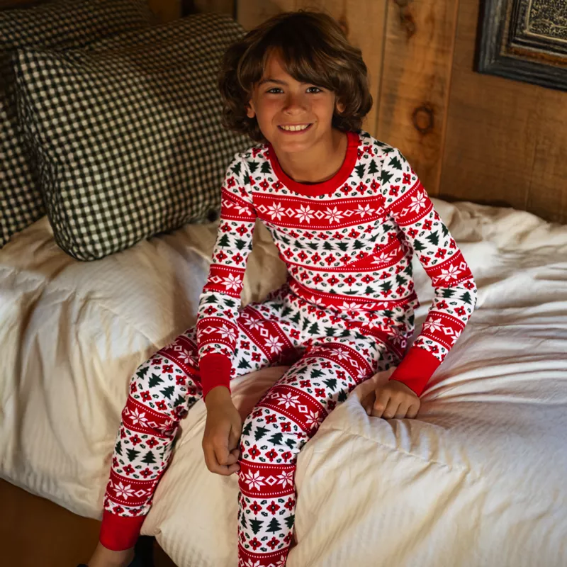 Kids Holiday Long Sleeve Top and Bottom Snug Fit Pajama Set, alternative image