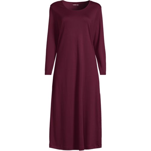 Long Sleeve Supima Cotton Nightdress, Women, size: L, regular, Red, Cotton, by Lands' End