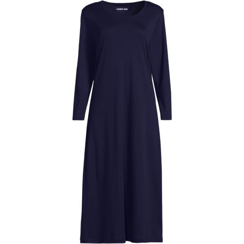 Long Sleeve Supima Cotton Nightdress, Women, size: 2X, plus, Blue, Cotton, by Lands' End