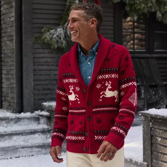 Men's Long Sleeve Cotton Blend Shawl Cardigan - primary