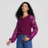 Women's Long Sleeve Cotton Lace Sleeve Crew Tee, alternative image