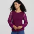 Women's Long Sleeve Cotton Lace Sleeve Crew Tee, Front