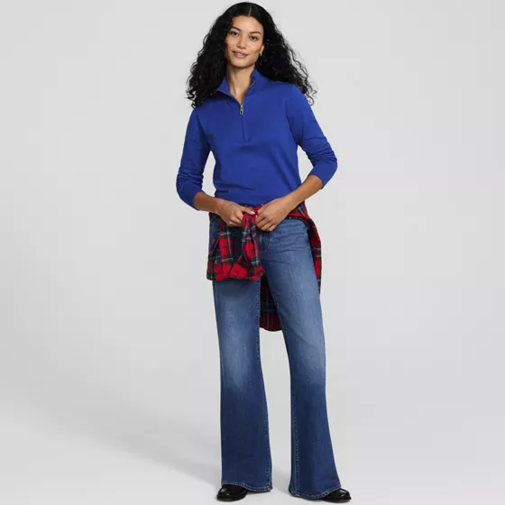 Women's Cotton Mock Neck Quarter Zip Sweater - primary