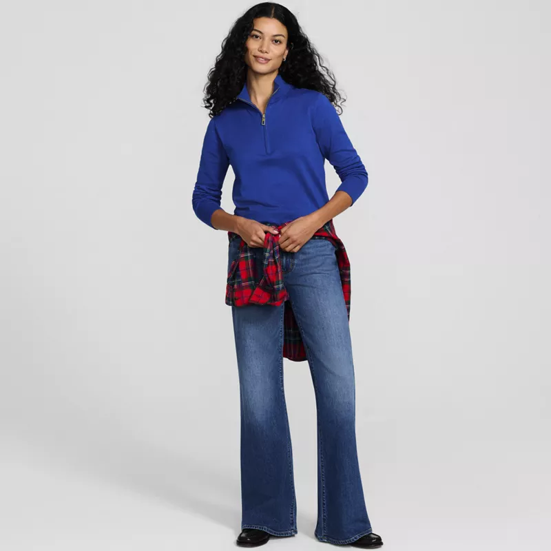 Women's Cotton Mock Neck Quarter Zip Sweater, alternative image
