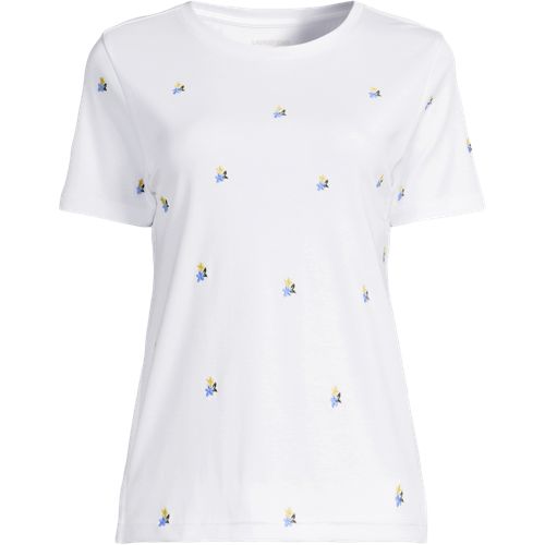 Supima Interlock Cotton Embroidered T-Shirt, Women, size: 1XL, plus, White, Cotton, by Lands' End