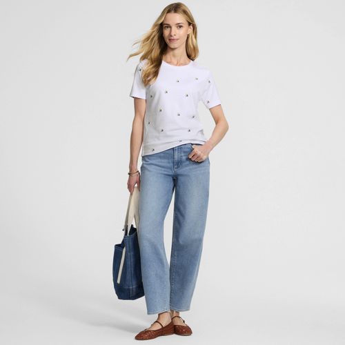 Supima Interlock Cotton Embroidered T-Shirt, Women, size: XL, regular, White, Cotton, by Lands' End