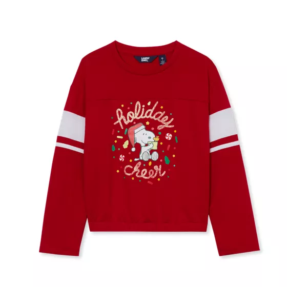 Peanuts™ x Lands' End Girls Long Sleeve Varsity Graphic Tee - primary