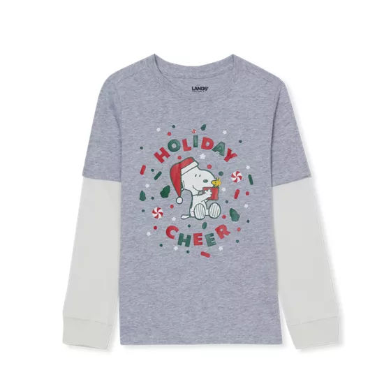 Peanuts™ x Lands' End Boys Long Sleeve Twofer Graphic Tee - primary