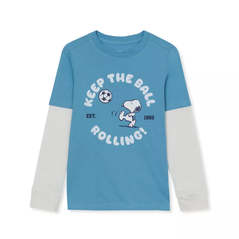 Peanuts™ x Lands' End Boys Long Sleeve Twofer Graphic Tee, alternative image