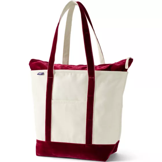 Large Velvet Long Handle Zip Top Canvas Tote Bag - primary
