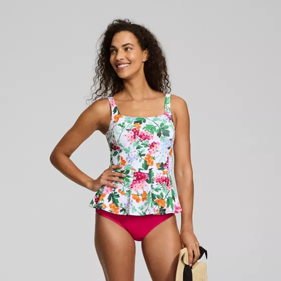 Women's Full Coverage Underwire Peplum Tankini Top - primary