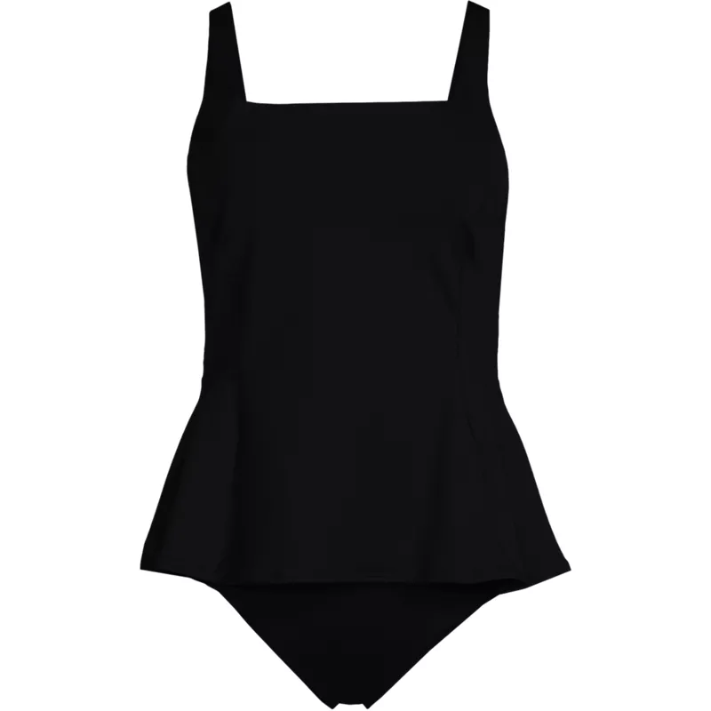 Women's Full Coverage Underwire Square Neck Peplum One Piece Swimsuit, Front