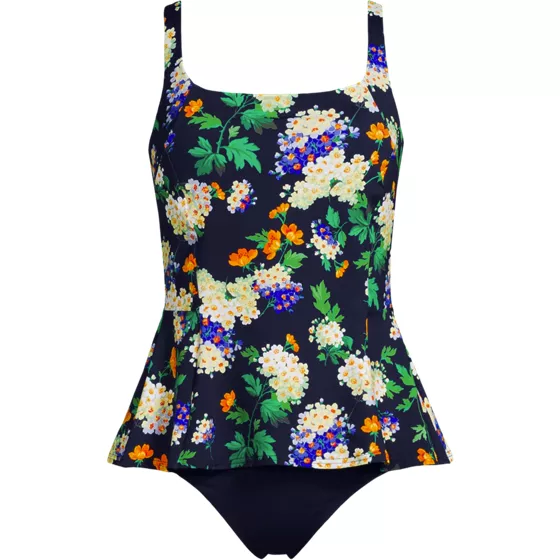 Women's Plus Size Full Coverage Underwire Square Neck Peplum One Piece Swimsuit - primary