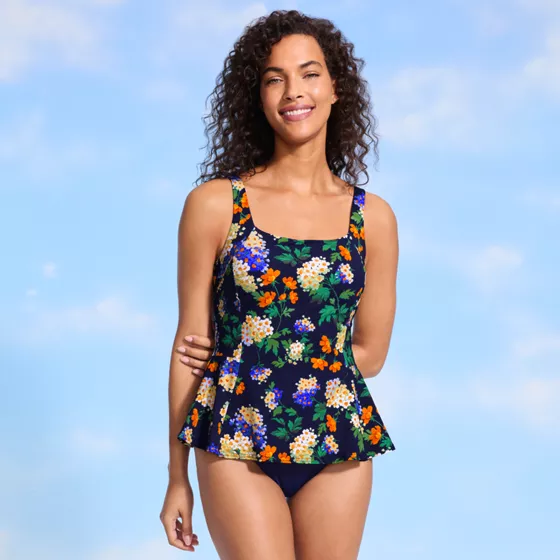 Women's Full Coverage Underwire Square Neck Peplum One Piece Swimsuit - primary