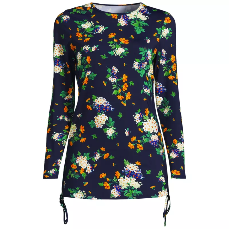 Women's Plus Size SunShade UPF50 Convertible Ruched Long Sleeve Rash Guard, Front