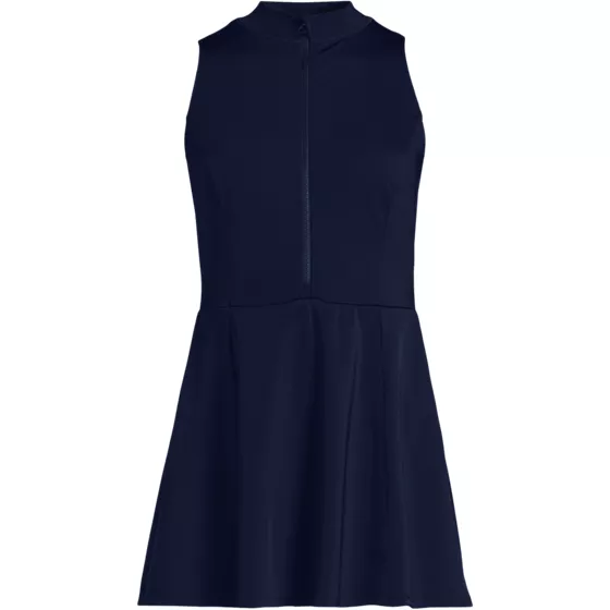 Women's Plus Size Tugless High Neck Zip Front Sleeveless Swim Dress - primary