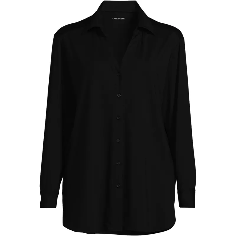 Women's SunShade UPF50 Long Sleeve Button Down Swim Cover Up Shirt Dress, Front
